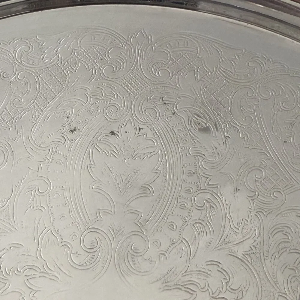 Vintage Oneida Du Maurier Silverplate 15” Serving Tray Roses Handles Ornate USA